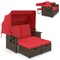 Outdoor Rattan Daybed Loveseat With Canopy 4 Position Reclining Ottoman Set Beige Red